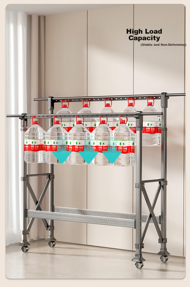 Hotata Floor-Standing Clothes Drying Rack Home Adjustable Double Rod with Drying Net Universal Wheels Mobile Outdoor H-Frame Drying Rack 11