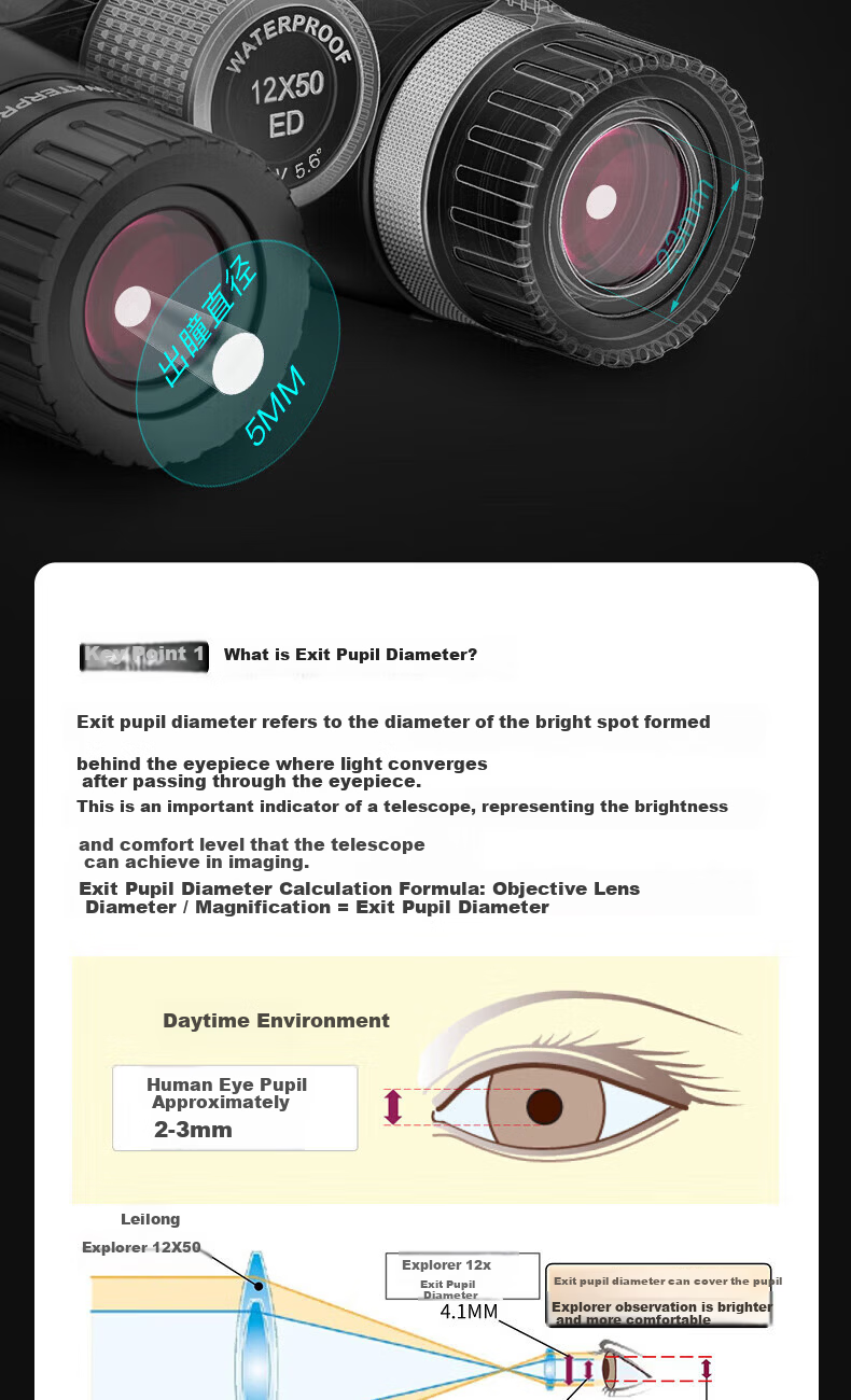 Leaysoo Explorer 10X50ED High-Definition High-Magnification Nitrogen-Filled Waterproof Binoculars with Wide-Angle Lens for Professional Use And Mobile Phone Viewing 6