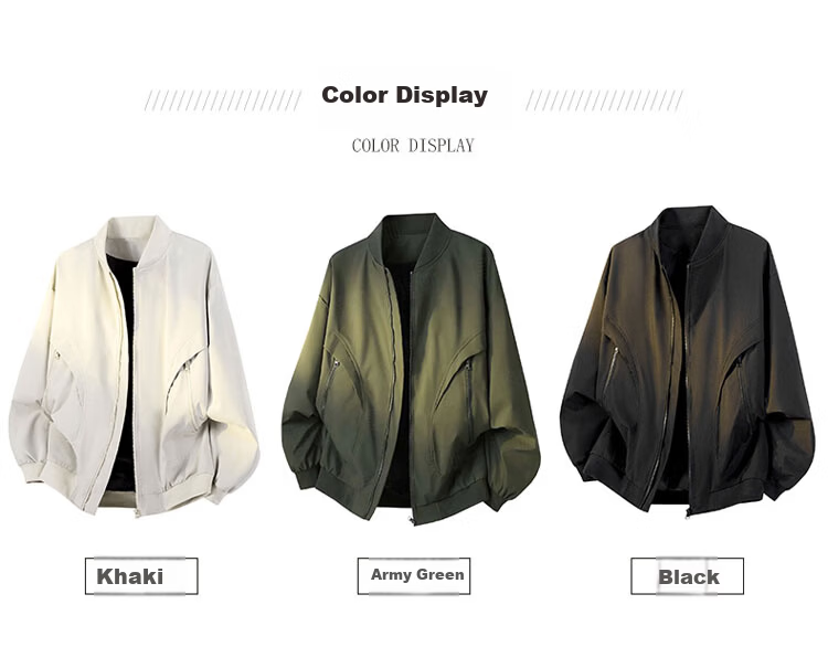 TUCANO Men's Spring Autumn Loose Baseball Collar Jacket Workwear American Style Flight Coat Khaki 3XL 3