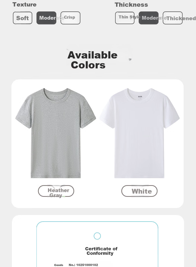 Yiershuang [Class A Baby Cotton 10A Antibacterial] 100% Cotton Short Sleeve Men's Basic T-Shirt Undershirt 16