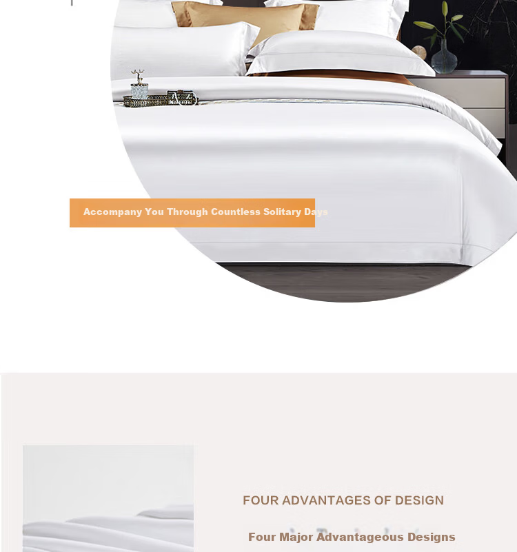 ZiiU White Four-Piece Bedding Set, 60-Count Pure Cotton Bedsheet And Duvet Cover, Light Luxury Satin Striped, Suitable for Hotels, Homestays, Corporate Procurement, 1.5-Meter Bed 3