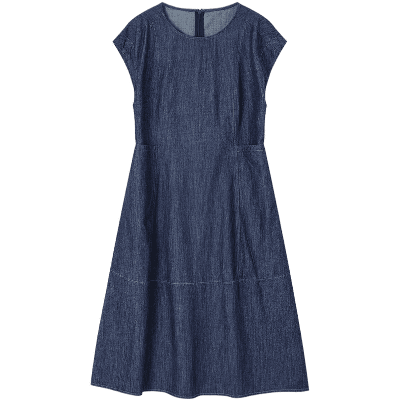 Demana Oxygen Pure Cotton Summer Vintage Washed Sleeveless Tailored Slim Fit Denim Mid-Length Dress for Women