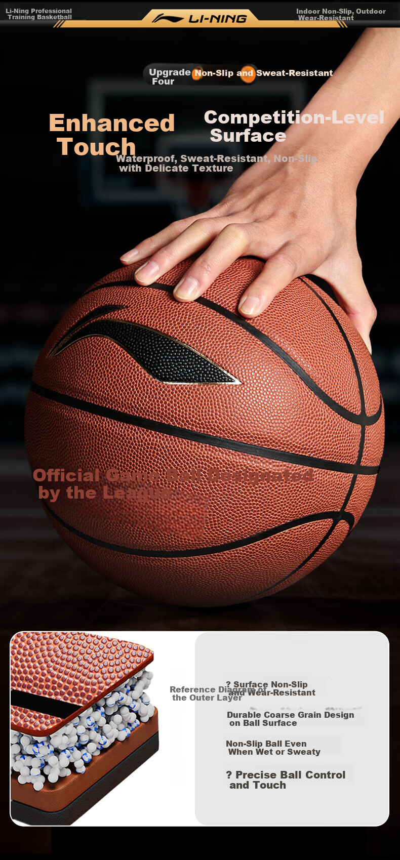 LI-NING Basketball Adult Size 7 Junior Youth Official Indoor Outdoor Standard Non-Slip Wear-Resistant Basketball Size 7 8