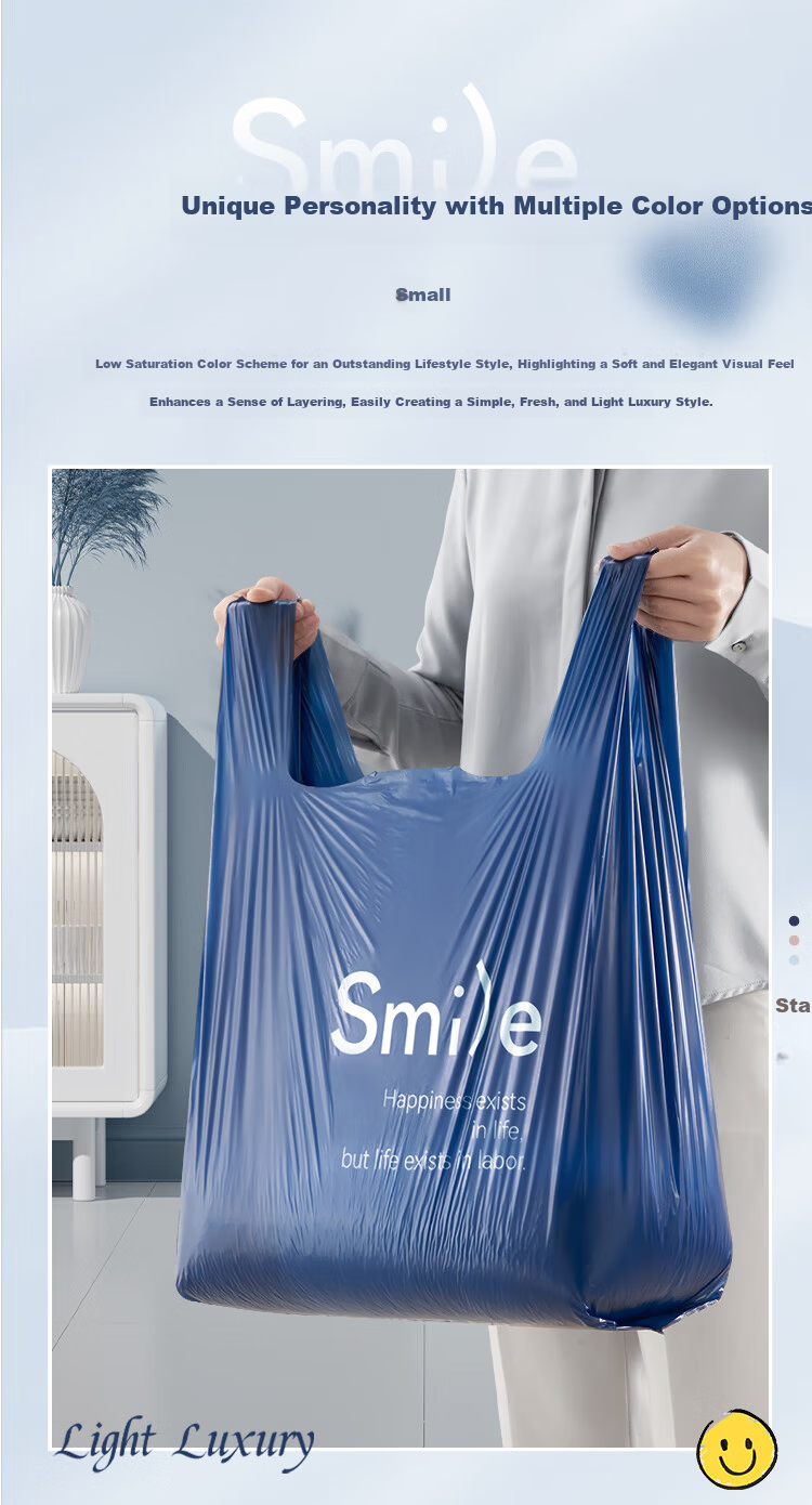 Liangdi Vest Garbage Bags Blue 55x65cm 50pcs Single-Side 1.25 Mil Thickened Plastic Handled Bags 4