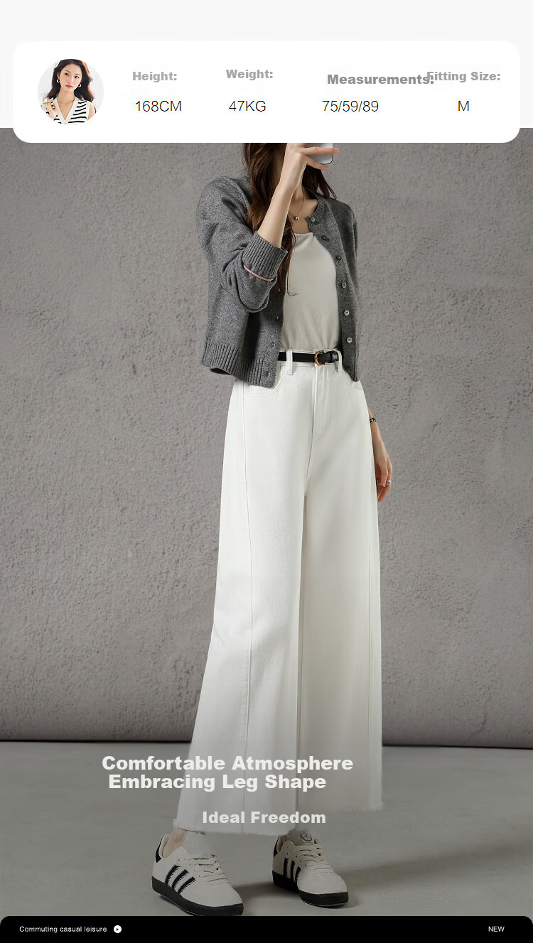 Demana Soft Cotton Whisper Spring Lightweight Commuter Raw Hem Cropped Wide-Leg Slimming Loose Denim Jeans Premium Quality 4