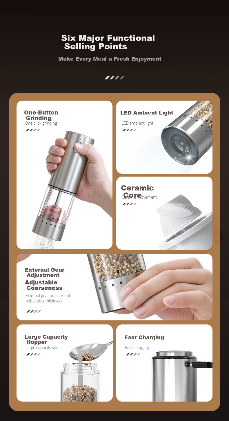 CLITON Electric Pepper Grinder Household Adjustable Spice Grinder Electric Mill for Sichuan Pepper Sea Salt Kitchen Pepper Powder Grinder Bottle Jar 5