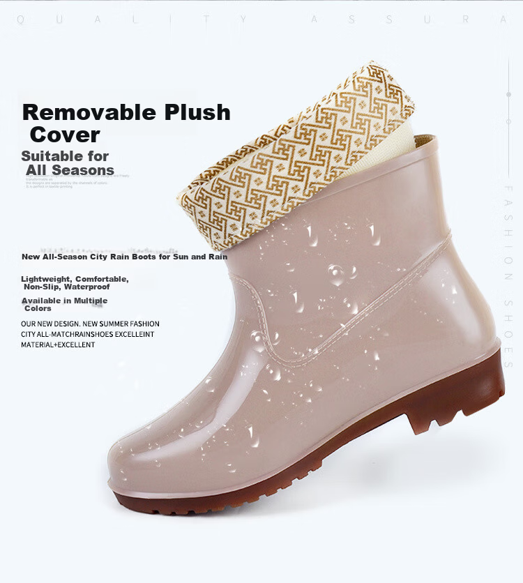 Sichen Colorful Women's High Tube Waterproof Non-Slip Rain Boots Kitchen Rain Shoes Lightweight Work Rubber Shoes Khaki Size 39 2