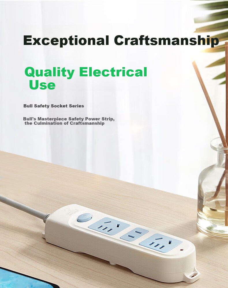BULL Power Strip Socket Extension Board 3-Socket Master Control 3m 10A 250V GN-606 Large Spacing Safety Durable Child Protection Door 1