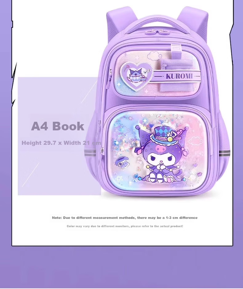 Herder Kuromi Elementary School Backpack for Girls 2025 New Lightweight Ergonomic Anti-Backpack for Grades 1-3 12