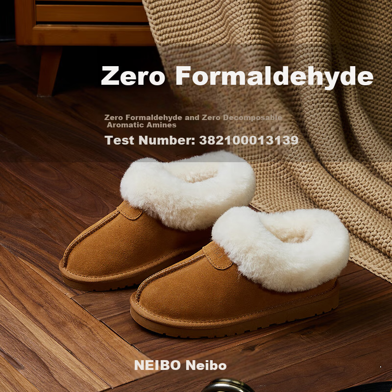NEIBO Wool Leather Latex Slippers Unisex Winter Anti-Odor Non-Slip Closed Heel Home Shoes Size 37 Chestnut