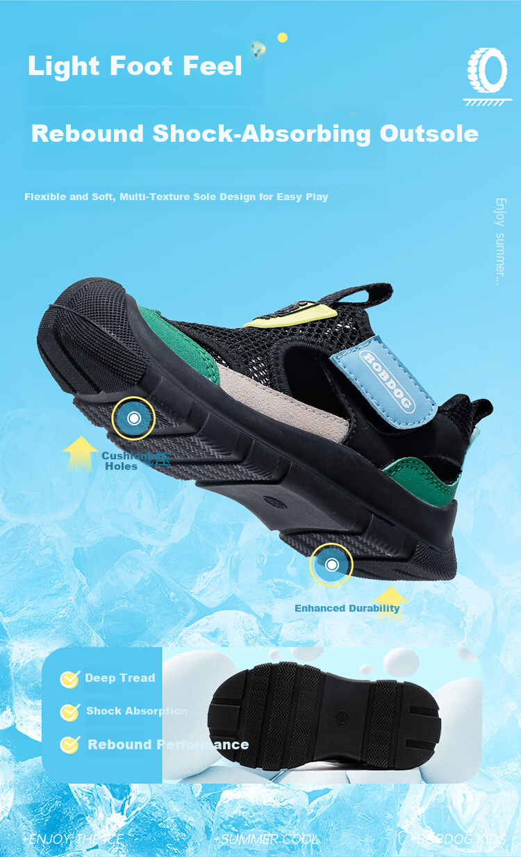BOBDOG Boys' Summer Soft Sole Breathable Sandals Children's Sports Shoes 104552042 Black/Grass Green Size 29 2