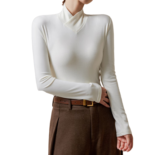 Langsha Women's Spring Slim Fit Long Sleeve Cross Neck Base Layer Top