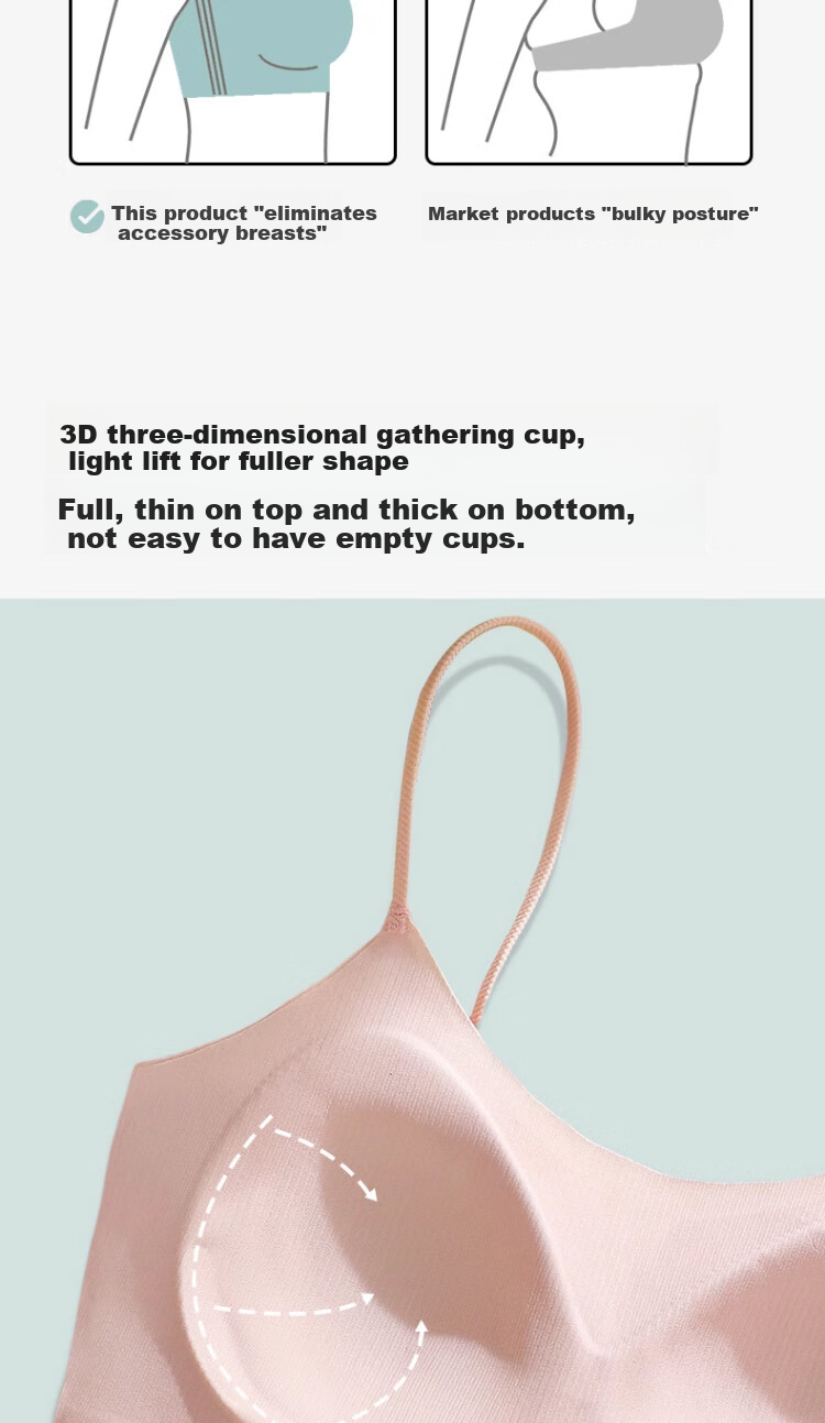GUJIN Seamless Women's Bra, Backless Vest Style, Small Chest Push-Up, Strapless Integrated Anti-Exposure Thin Bandeau Bra 10