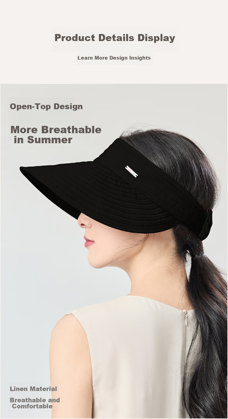 JIUMU Linen Sun Protection Hat for Women, Sunshade Cap, Open-Top Cooling Hat, Summer Mountaineering Face-Covering UV Protection Hat 3