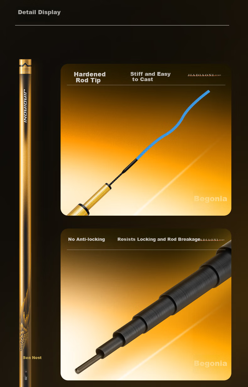 JIADIAONI Begonia Carbon Fiber Fishing Rod for Wild Fishing, Super Light and Super Hard Black Pit Big Fish Rod 5.4m 10