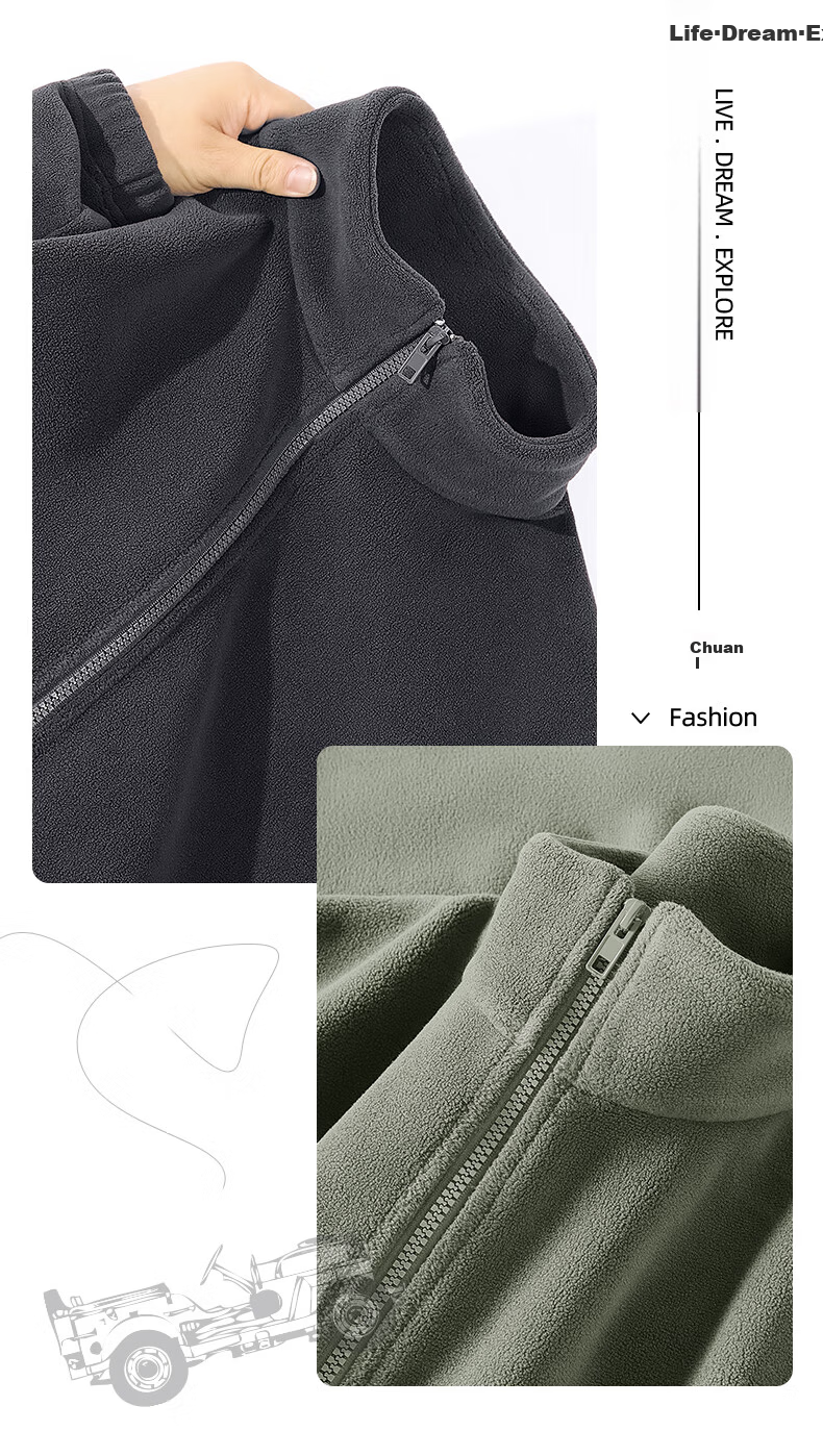 JEEP SPIRIT Men's Winter Fleece Jacket Double-Sided Thickened Plush Warm Lock Temperature Fleece Lining Versatile Stand Collar Coat 7