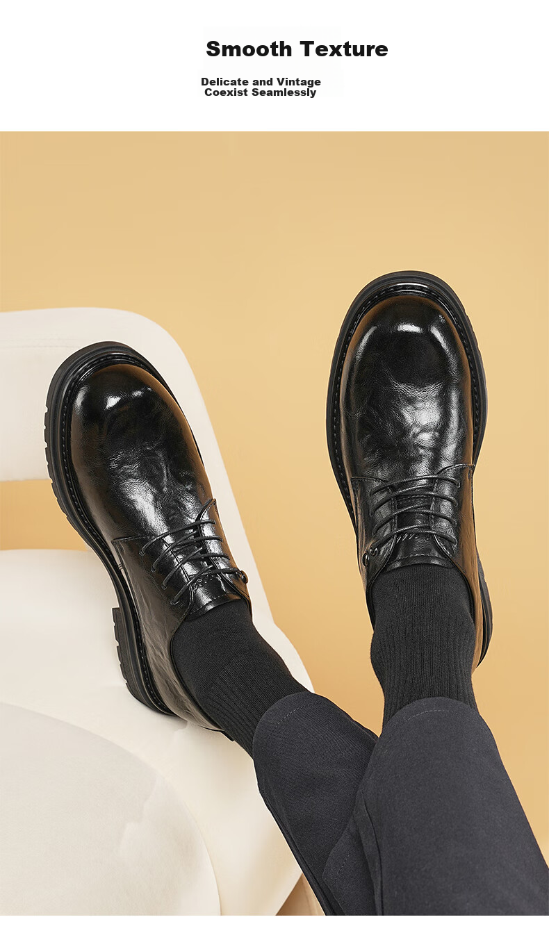 HLA Men's Business Dress Shoes Thick Sole Height Increasing Casual Derby Shoes HAAPXM3EAO217 Black Size 44 2