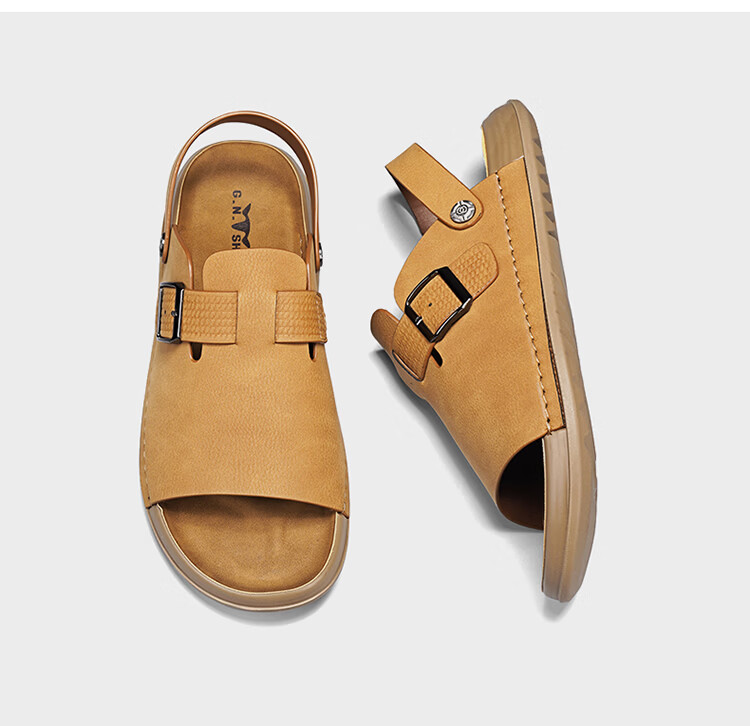 Bull Family Men's Summer New Leather Sandals Vintage Beach Shoes Outdoor Casual Soft Sole Dual-Purpose Trendy Slippers 26