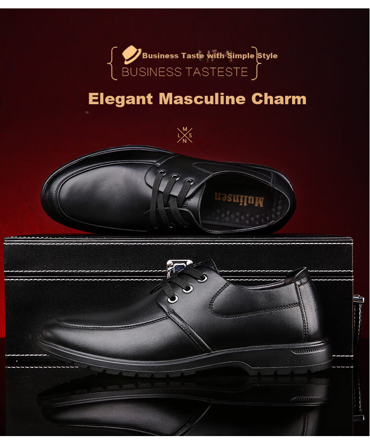 MULINSEN Men's Business Leather Shoes Simple Casual Single Shoes Black Size 41 SL67341 1