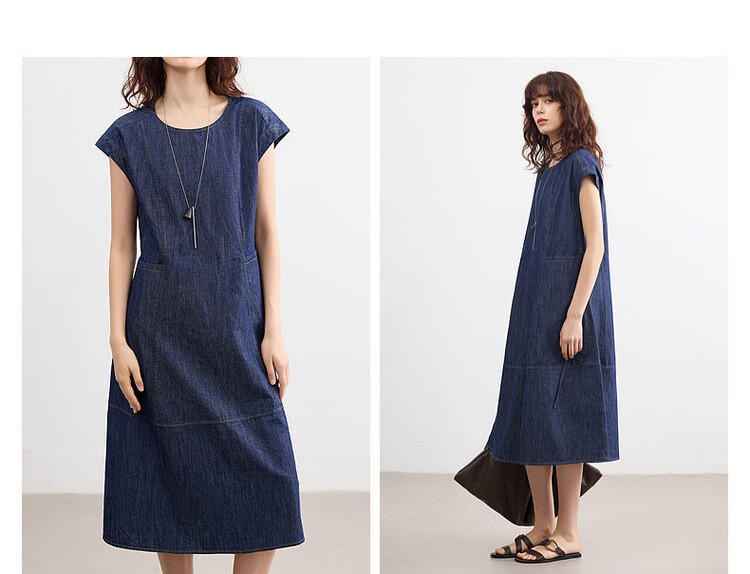Demana Oxygen Pure Cotton Summer Vintage Washed Sleeveless Tailored Slim Fit Denim Mid-Length Dress for Women 5