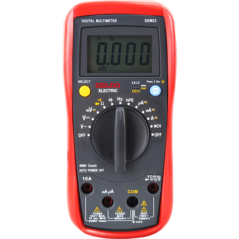 DELIXI ELECTRIC Digital Multimeter, Burn-Proof Backlit LCD Display, High-Precision Multimeter for Home Use, Ammeter DEM23