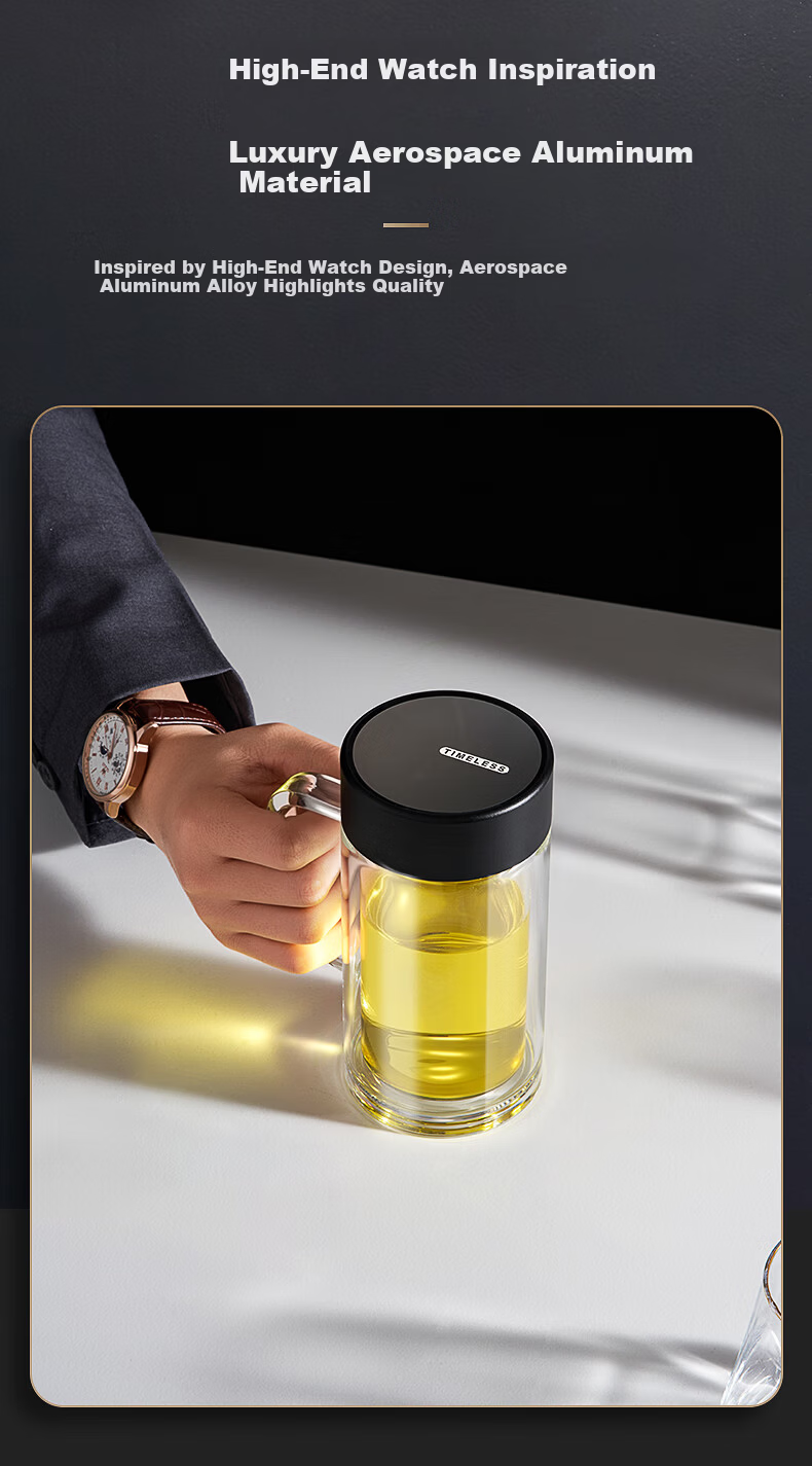 Fuguang Jiashuang Double-Layer Glass Cup Home Business Office Water Cup with Handle Tea Infuser Separation Desktop Office Cup 2