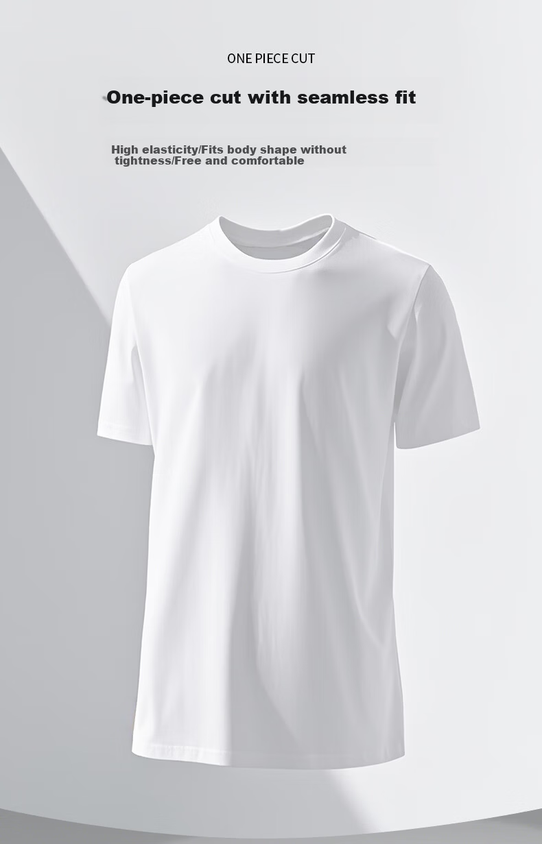 LangSha Men's Short Sleeve Pure Cotton Antibacterial Thin T-Shirt White 4