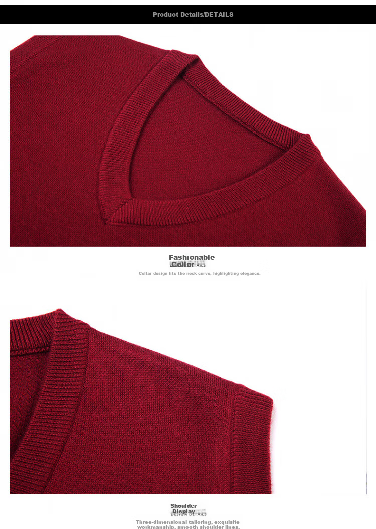 Hengyuanxiang Men's Knitted Vest Sleeveless Sweater Black XL Autumn Winter Thick Warm V-Neck Dad Style 19