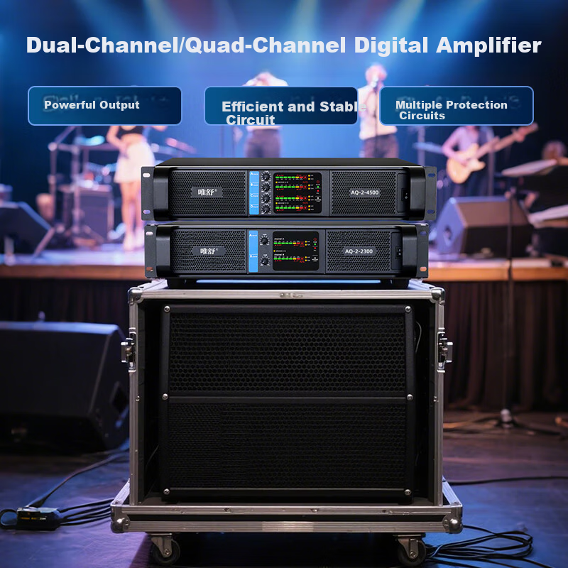 Weishu AQ-2-2500 Professional Two-Channel Digital Amplifier 500W*2 for Conference Audio Video Home Theater Stage Performance
