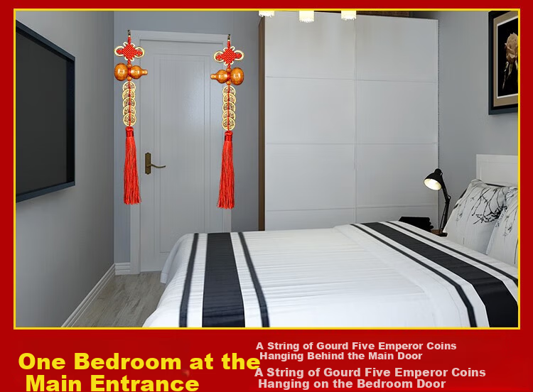 Feng Shui Pavilion Five Emperor Coins Door-to-Door Hanging Peach Wood Gourd Copper Coin Decoration for Main Door Bedroom Bathroom 10