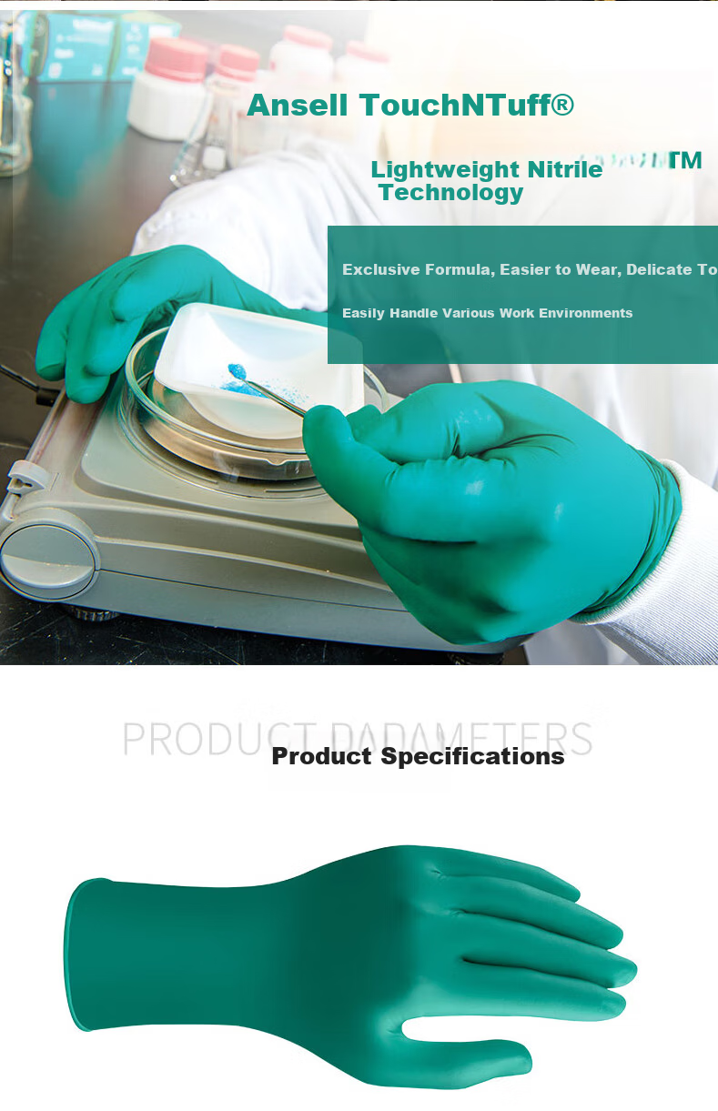 Ansell Disposable Nitrile Rubber Gloves Chemical Resistant Oil Resistant Acid and Alkali Resistant Laboratory Thickened Non-slip Wear-resistant Gloves 92-600 (100 pcs/box) S 5