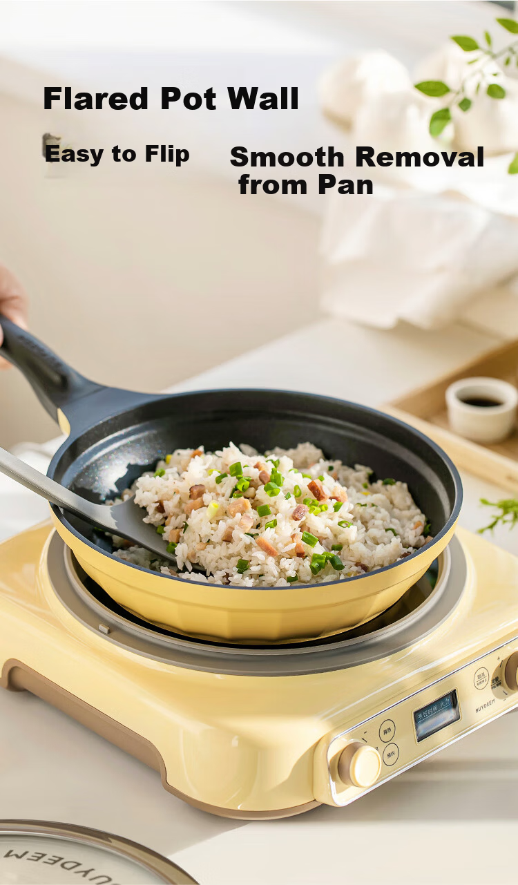 Buydeem Non-Stick Frying Pan Grill Skillet Induction Gas Stove Cooking Pan 26cm Light Yellow 8