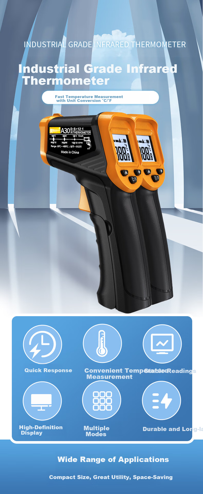 Meidemei Infrared Thermometer High-Precision Temperature Gun Industrial Kitchen Baking Oil Thermometer Water and Milk Thermometer A30 1