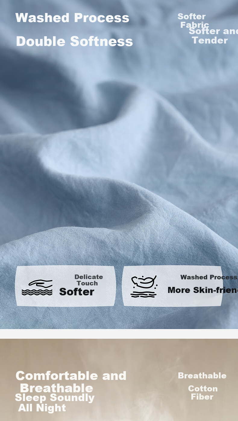 HLA Class A Washed Cotton 4-Piece Bedding Set Sheet Duvet Cover Skin-Friendly Home Dormitory Bedding Camel Color 1.8m Fitted Sheet 4-Piece Set 2
