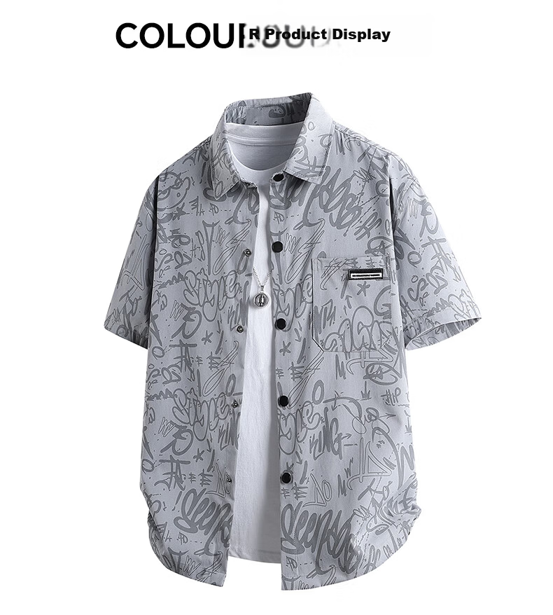Number One Youth Men's Summer Short Sleeve Shirt Ice Silk Cooling Loose Fit Plus Size Black 4XL 3