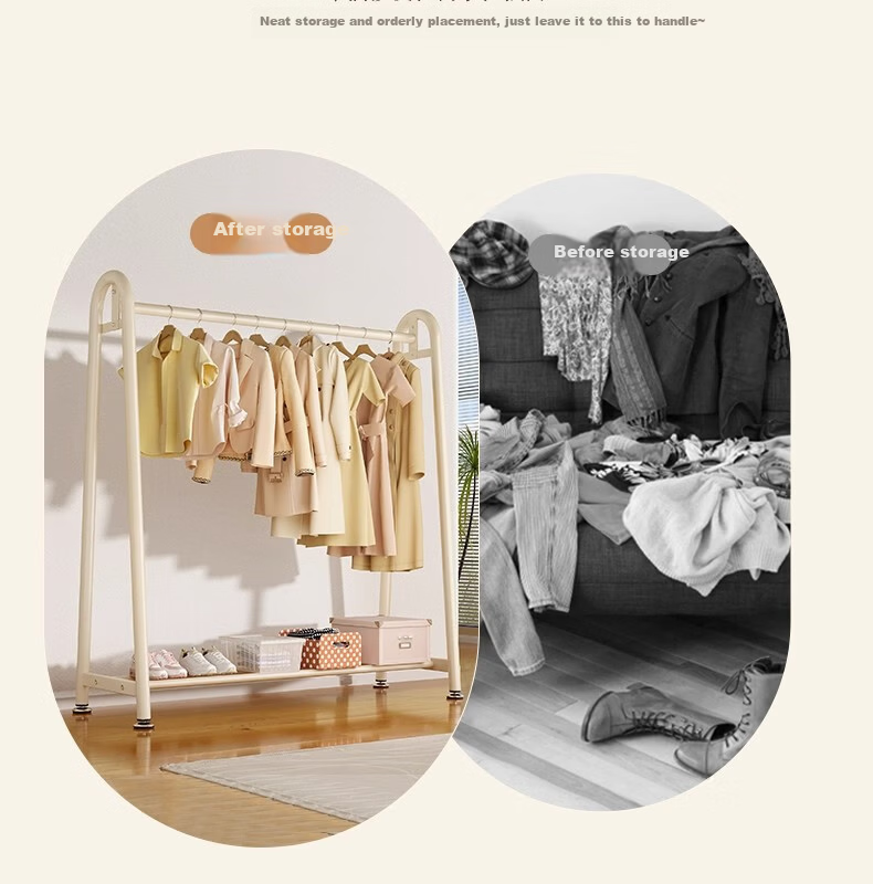 Shanshan Wooden Floor-Standing Clothes Hanger Coat Rack Bedroom Garment Rack Mobile Balcony Storage Shelf 5