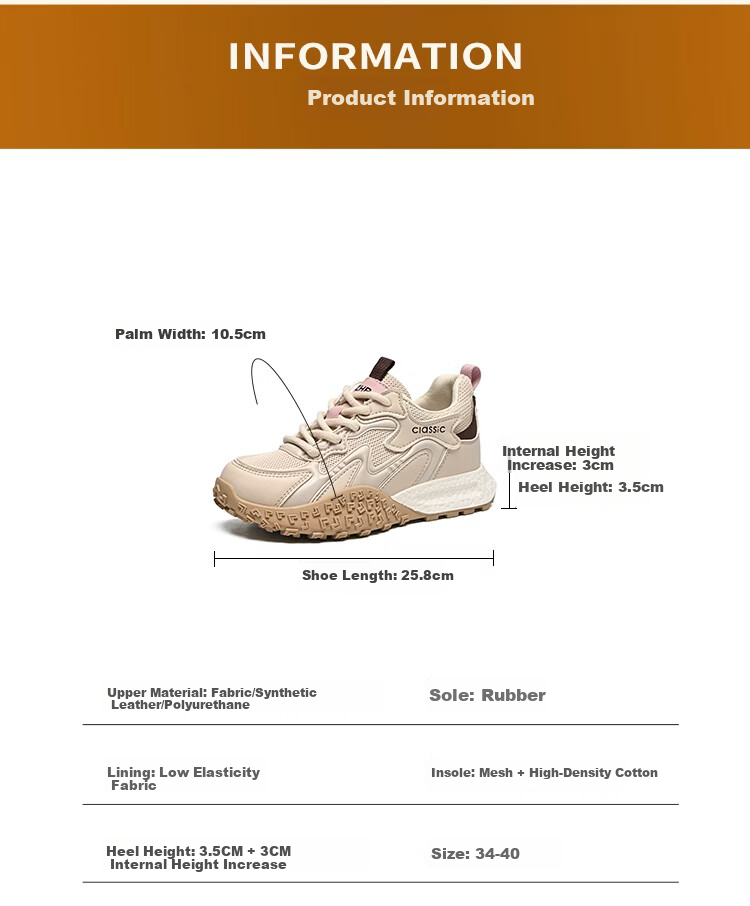 ZHR Women's Training Shoes 2026 New Retro Sports Shoes Thick Sole Height Increasing KS210M Apricot Size 35 4