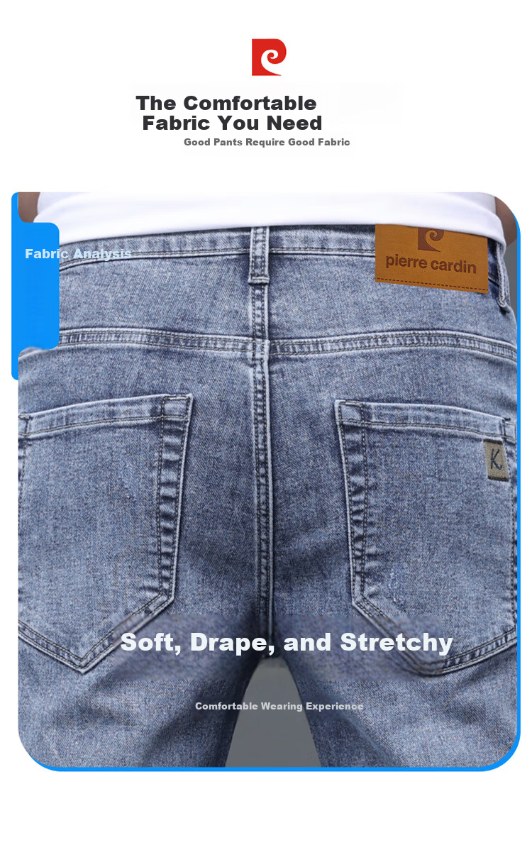Pierre Cardin Men's Jeans Spring Summer Trendy High-End Casual Slim Fit Tapered Pants Blue 28 2