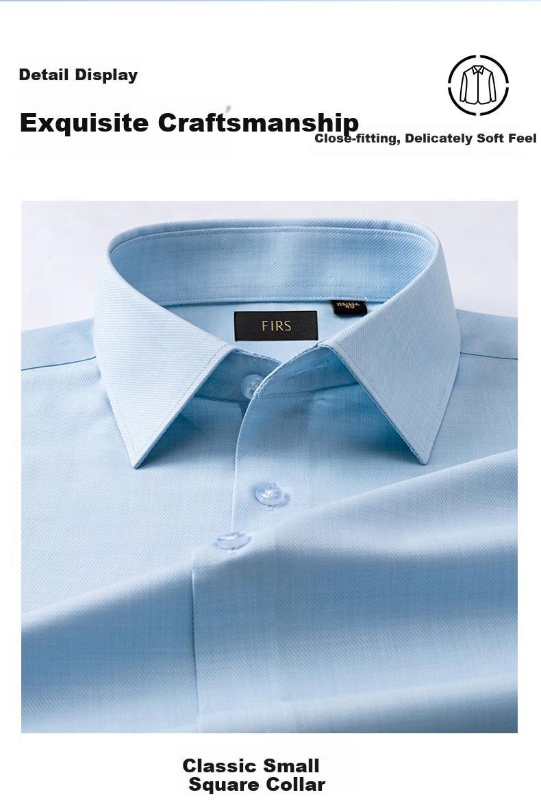 FIRS Copper Ammonia Wrinkle-Free + Antibacterial Men's Long Sleeve Casual Business Stretch Easy-Care Shirt Blue 38 8