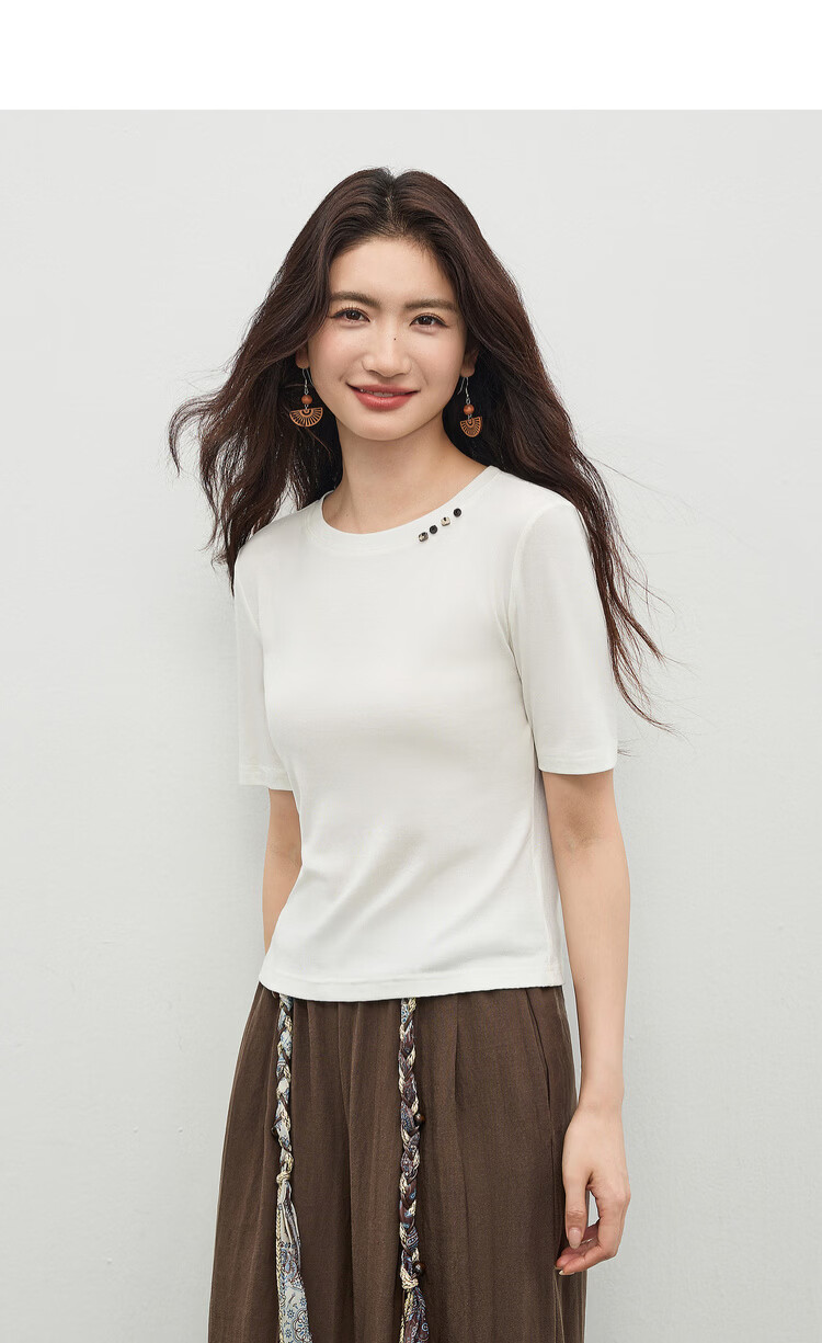 Shangdu Bilala Laicell Simple Korean Style Women's Summer Small Round Neck Stretch Knit Short Sleeve Elegant Top 6