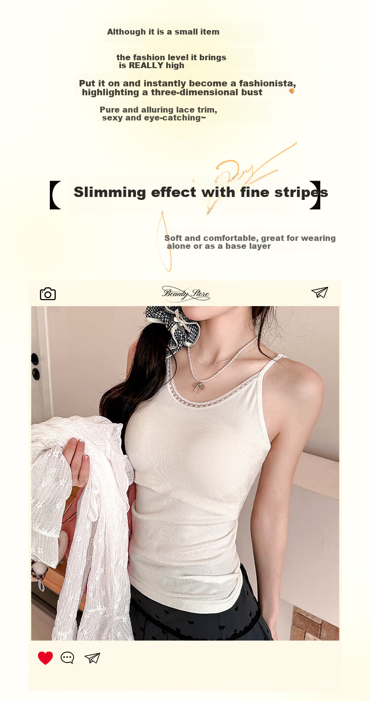 LangSha Women's Slim Fit Lace Trim Sleeveless Tank Top Sexy Outerwear Innerwear 2