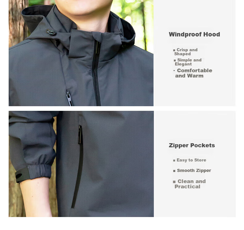 JEEP Men's Jacket Casual Hooded Loose Outdoor Coat Black M 2