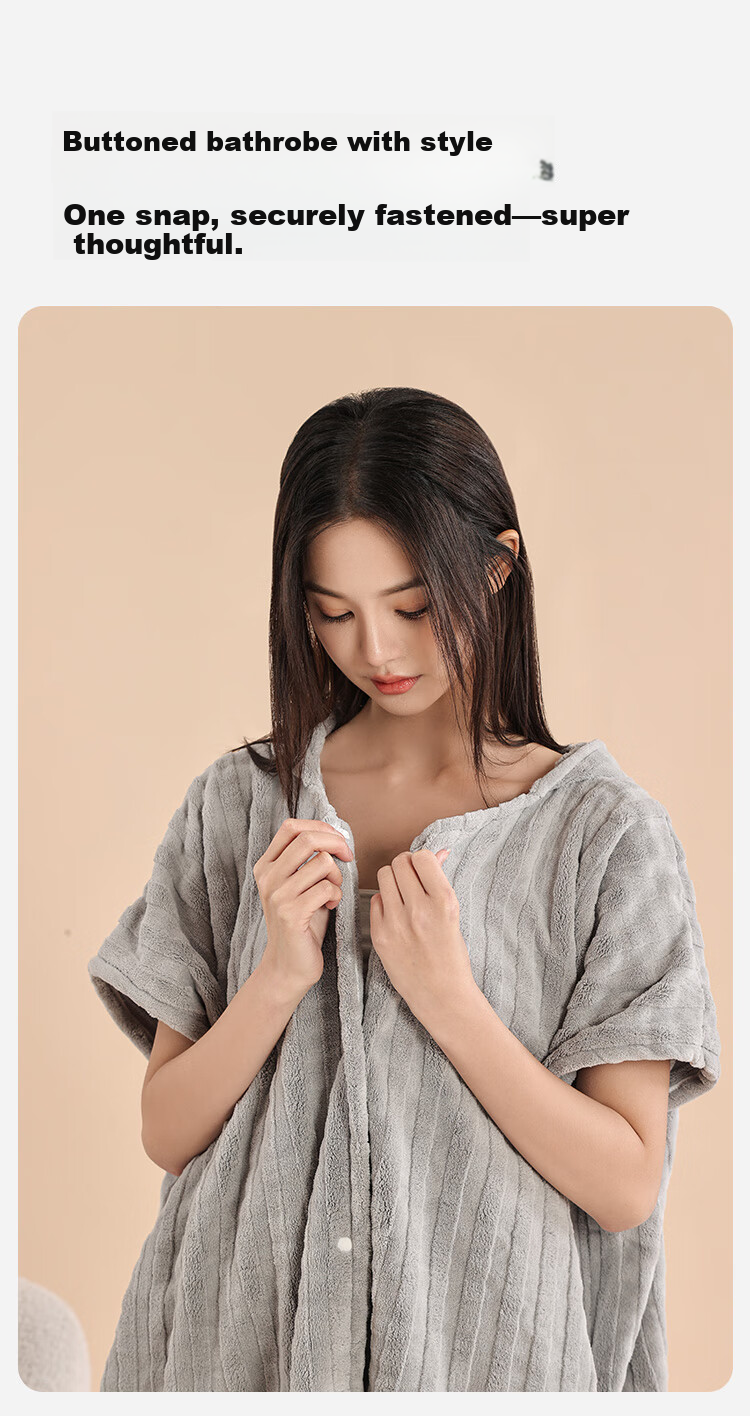 Sanli Home Hooded Bath Skirt Women Quick-Dry Water-Absorbent Lint-Resistant Towel Bathrobe Men Couples Bathrobe Sleepwear Off-White 6