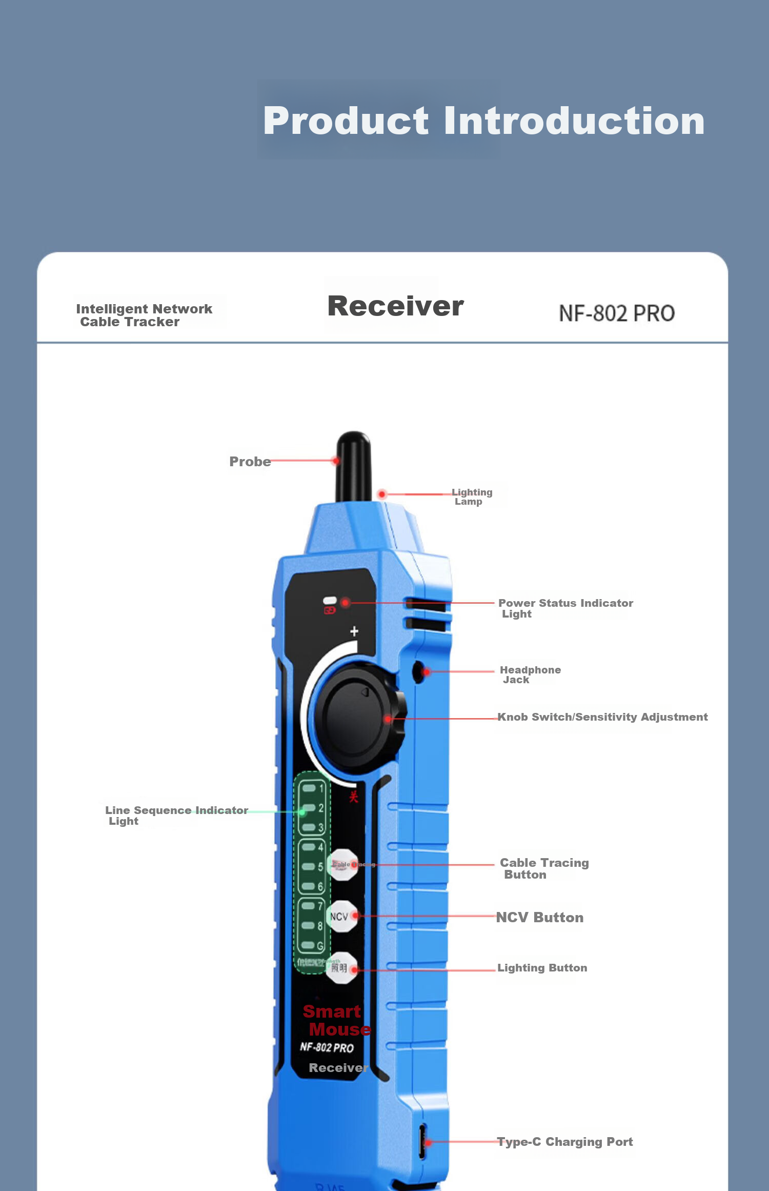 Smart Mouse NF-802pro Anti-Interference Cable Tracker Multifunctional POE Switch Load Testing 3-in-1 Network Tester 20