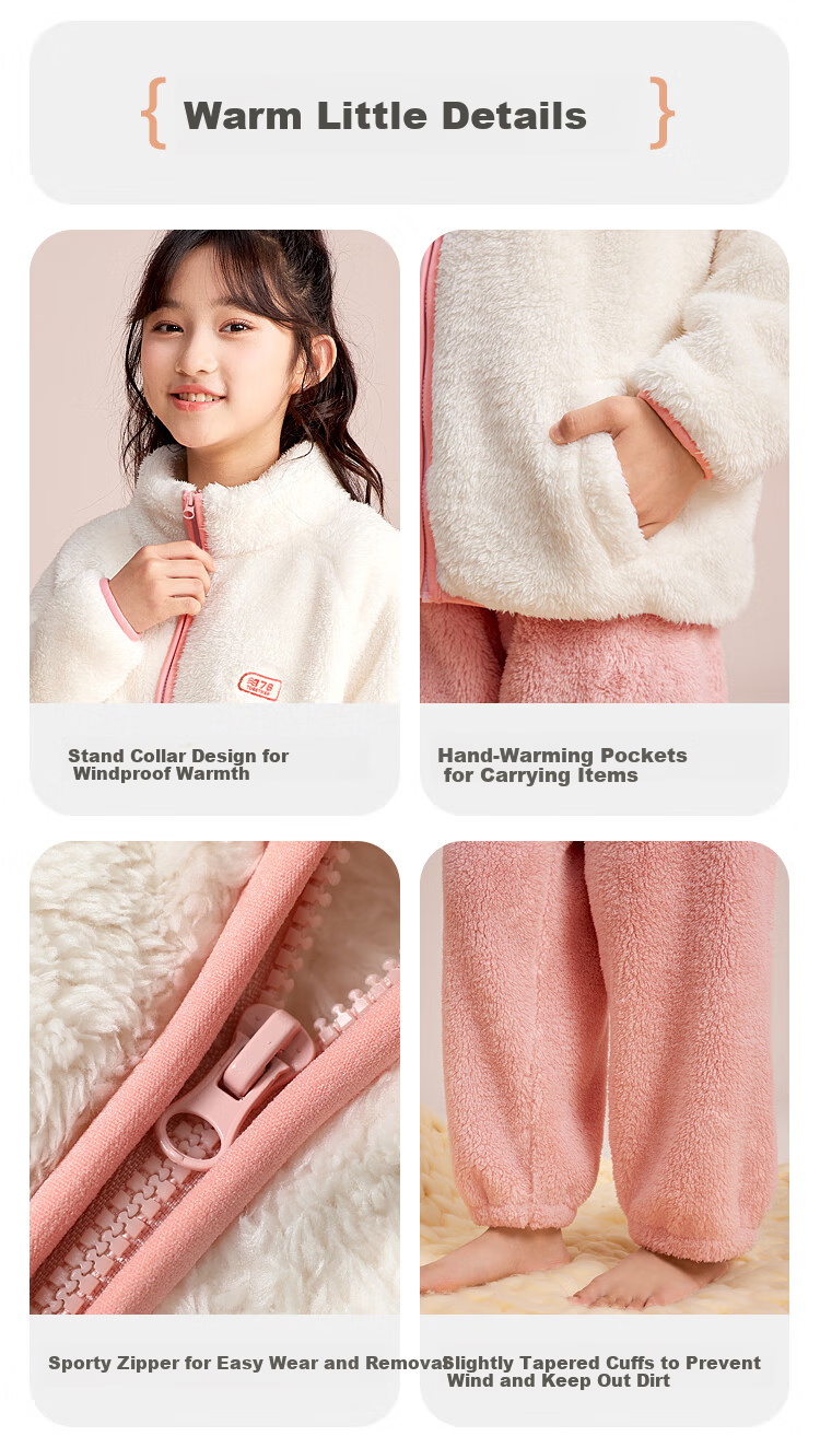 Hodohome Girls' Antibacterial and Anti-Mite Fleece Thickened Far-Infrared Warm Bubble Fleece Stand Collar Pajamas 702 Size 140 8