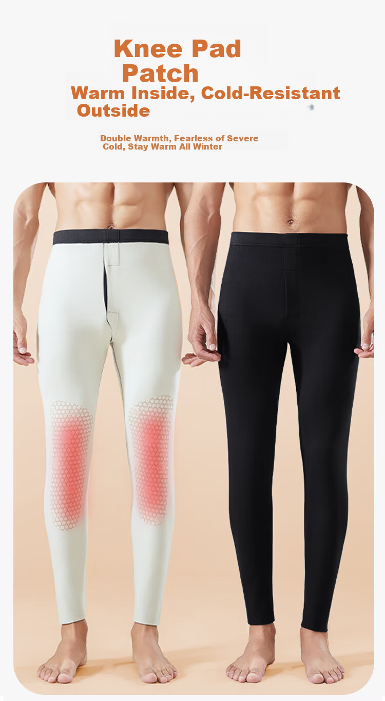 Yalu Wool and Silk Patch Knee Support Warm Pants Men's Thermal Underwear Thin Fleece Plus Size Cotton Wool Knit Base Layer Pants 7
