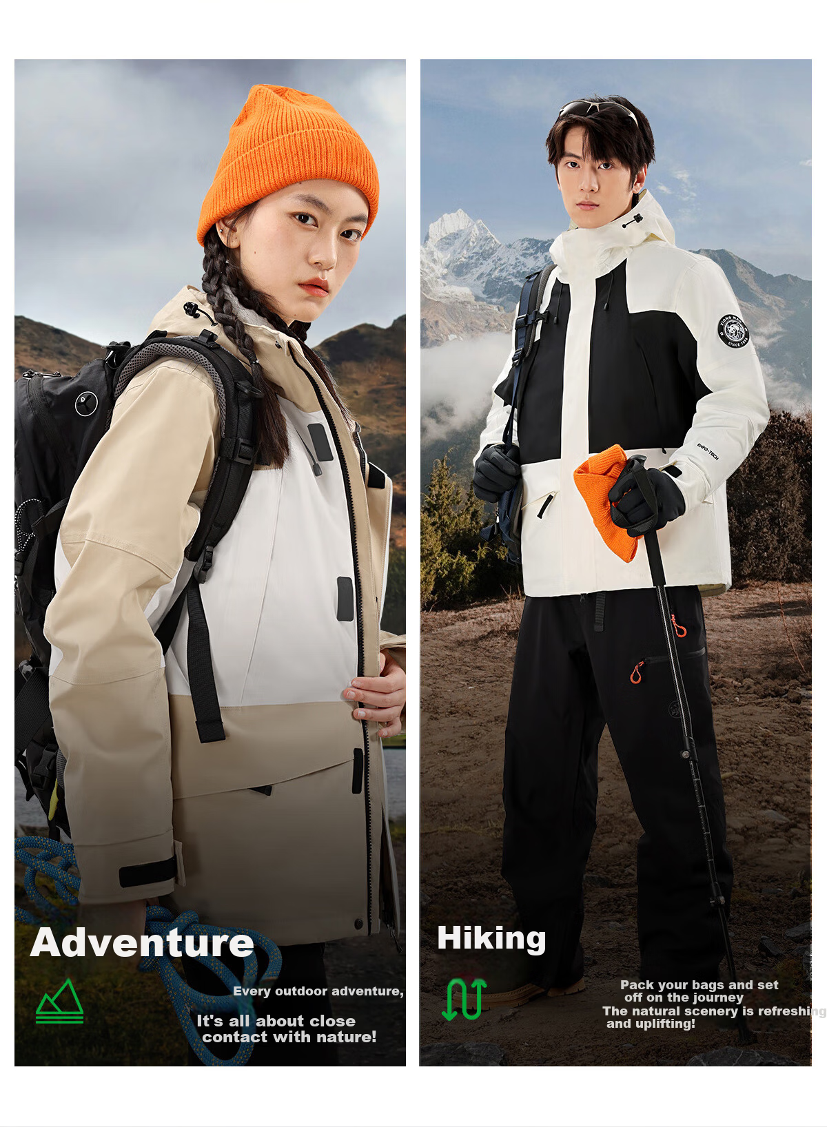 Panda Camel Series 3-in-1 Down Jacket Unisex Autumn Winter Outdoor Waterproof Mountaineering Coat 8170 Black XS 13