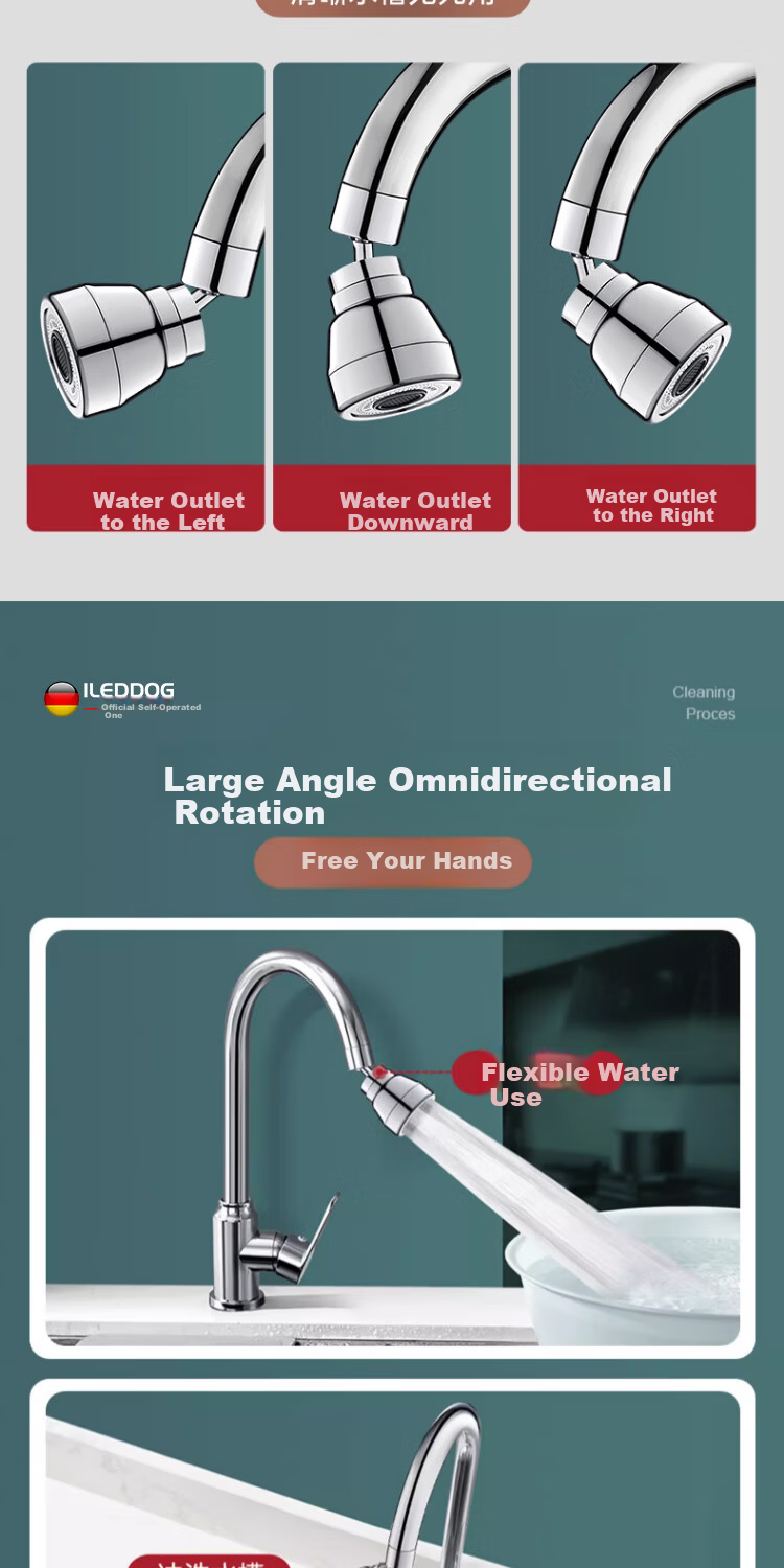 ILeddog [Germany] Kitchen Faucet 304 Stainless Steel Hot and Cold Pressurized Splash-Proof Swivel Vegetable Sink Faucet CFLT-GY2D 3