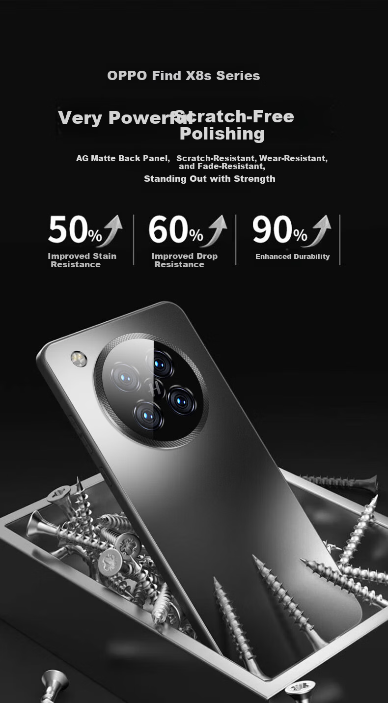 Dreamworthy Lingdun Protection Oppo Find X8s Case Ultra-thin Matte Glass Lens Full Coverage Silicone Shockproof Unisex Graphite Black 12