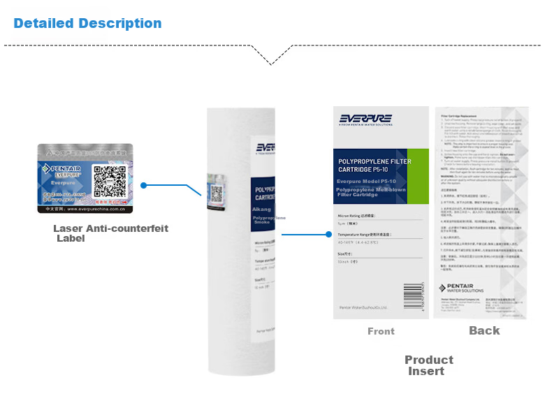 Everpure PP Cotton Filter Cartridge, 4 Pieces, 10 Inches/5 Microns, with Wrench, Universal Water Purifier Filter Element 4